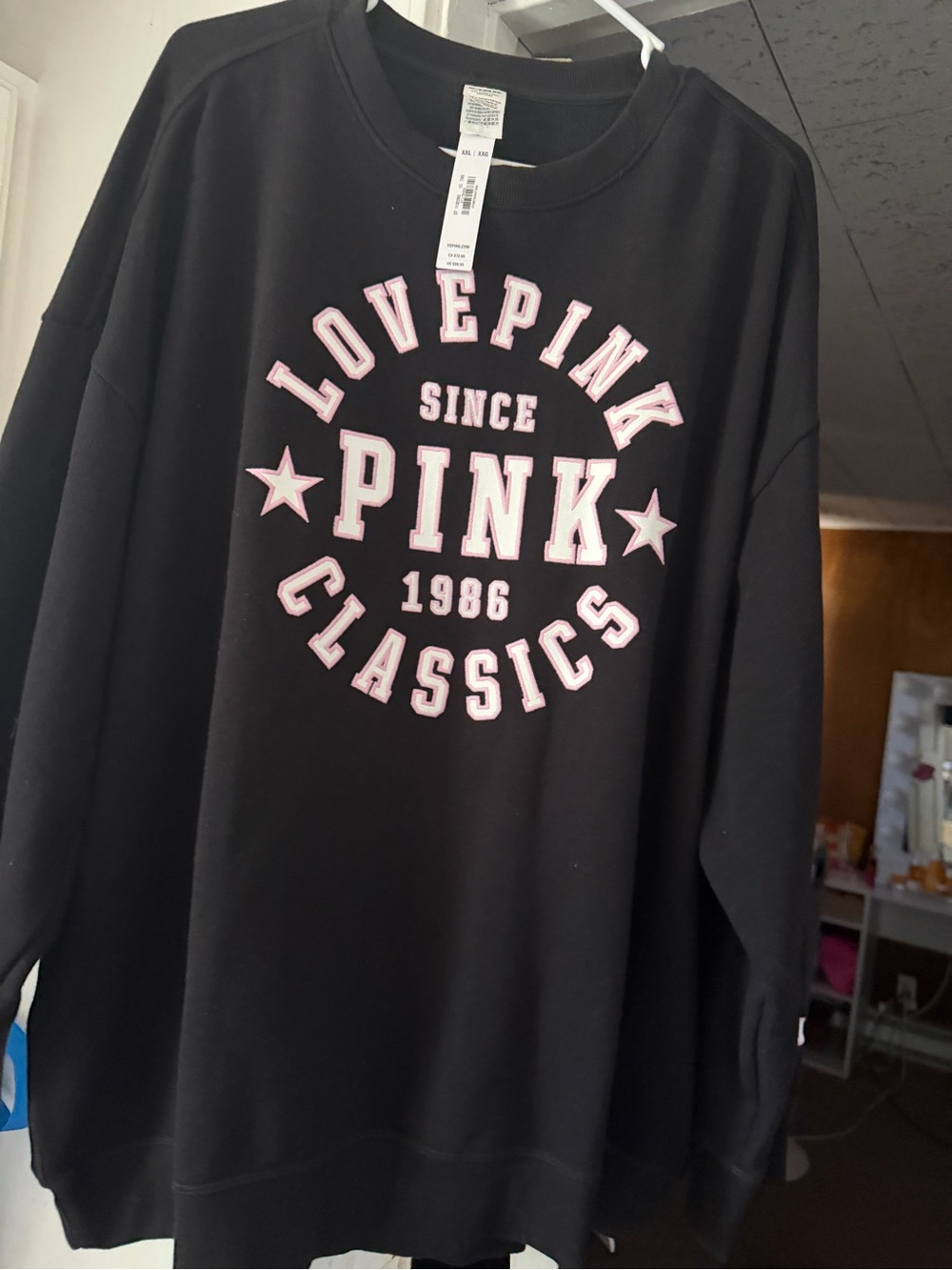 PINK Victoria's Secret Black Crewneck with Pink Logo